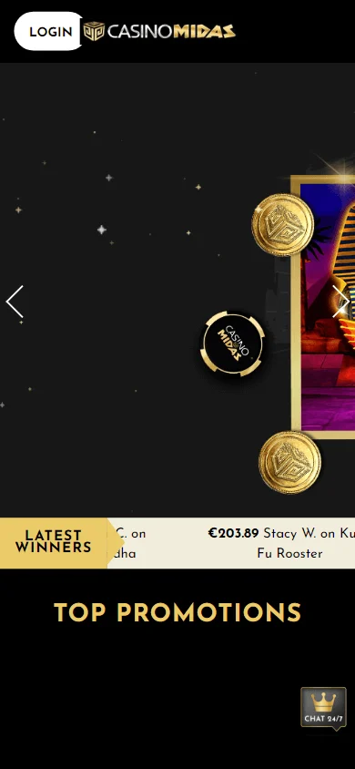 Midas Casino mobile website home view on a smartphone